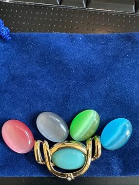 Multicolor Oval Stone pendant - Gold Tone with Interchangeable Colors